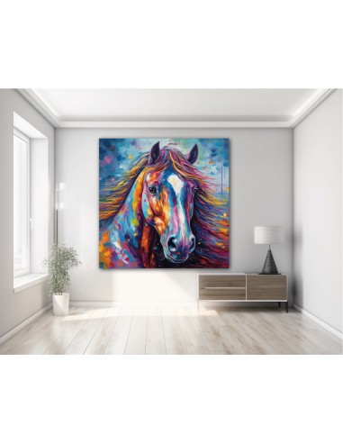 Illustration of a colorful horse in a Lisa Frank style