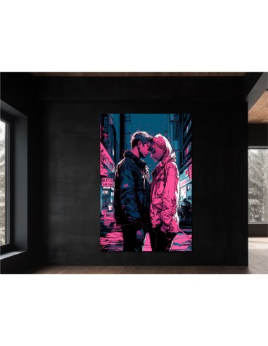 Illustration of a couple in love in a neo-pop cyberpunk style
