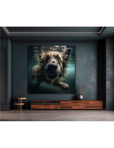 Representation of a dog swimming underwater