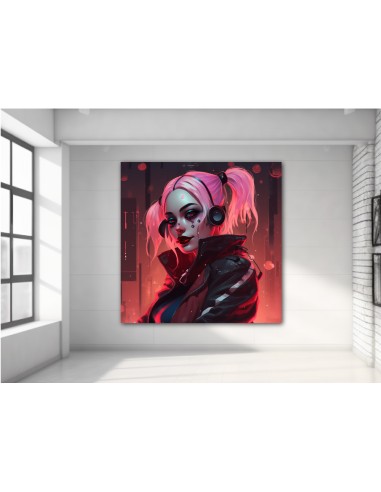 Portrait d'une femme dans un style futuriste ressemblant à la célèbre Harley Quinn du film Suicide Squad
